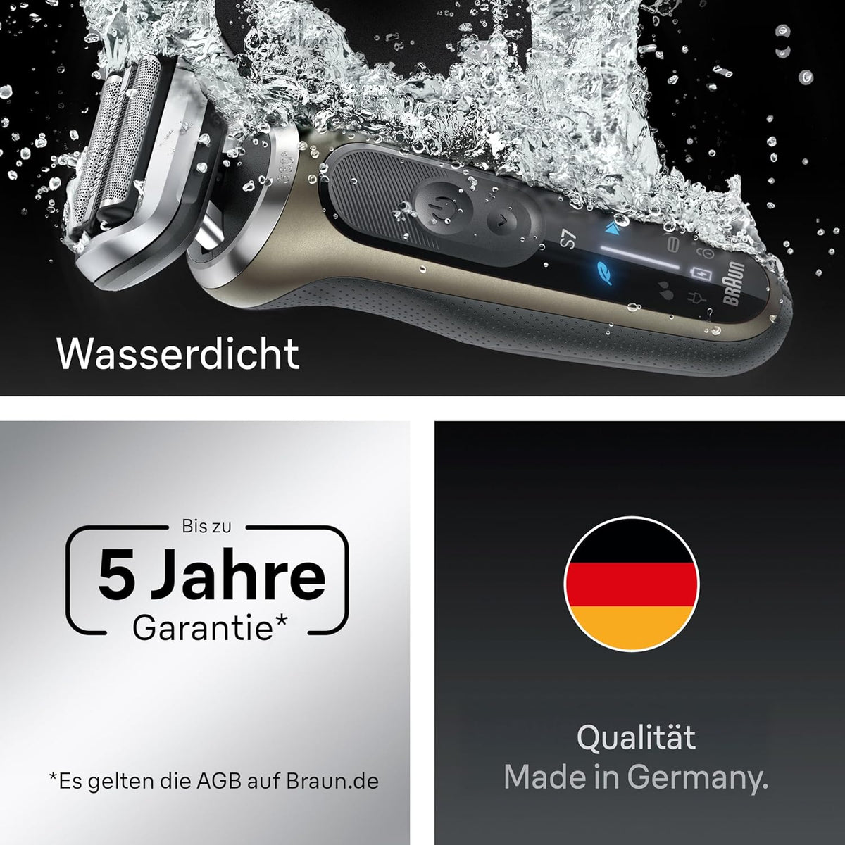 Afeitadora eléctrica Braun Series 7 para hombre, afeitadora eléctrica, 60 min de batería, centro SmartCare 4 en 1, +2 accesorios, afeitadora inalámbrica en seco y húmedo para hombre, resistente al agua, fabricada en Alemania, 72-C7650cc, dorado