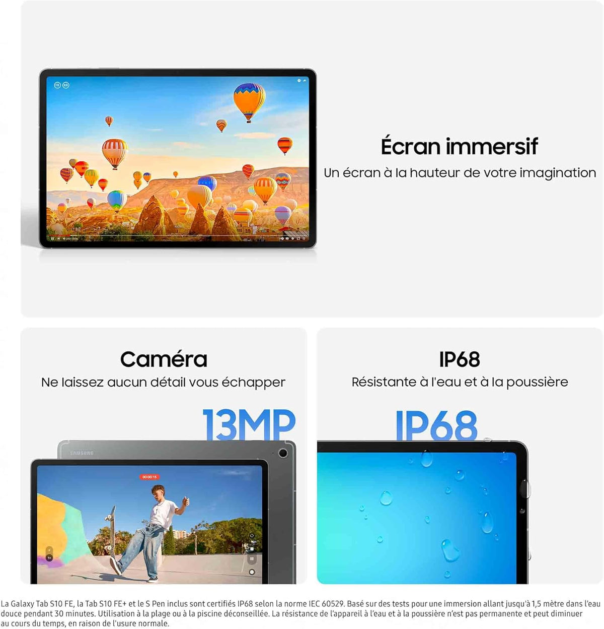 Samsung Galaxy Tab S10 FE, Tableta Android WIFI 10.9" 128 GB, S Pen incluido, Certificación IP68, Gris Antracita, Cargador de red rápido 25W incluido, Versión FR