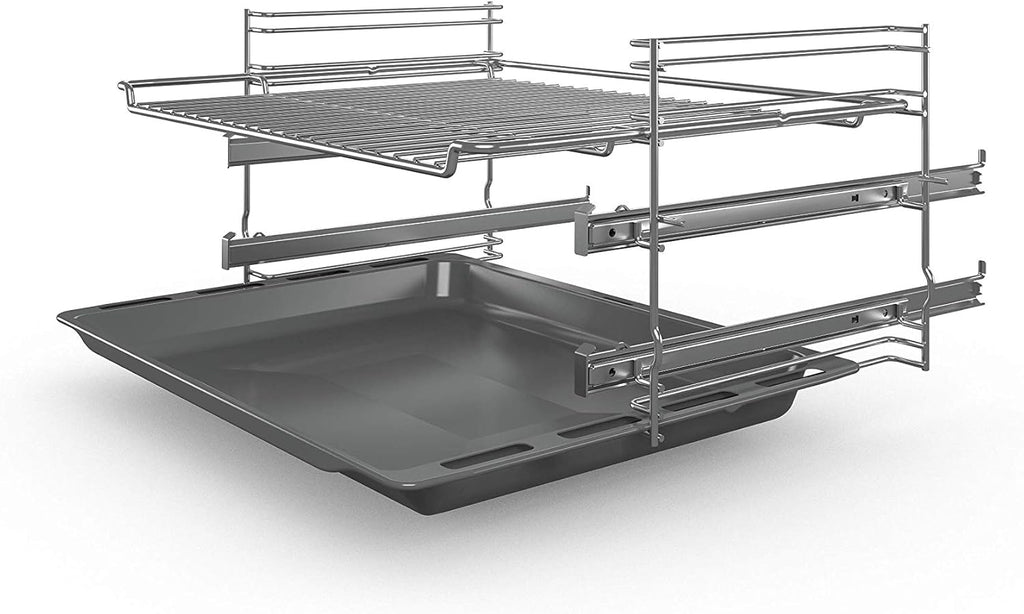 Cocina eléctrica de libre instalación Bosch Serie 4 HKR39C250, 60 cm de ancho, asistente de limpieza EcoClean Direct, aire caliente 3D para hornear en 3 niveles, control por pantalla LED, zona de cocción ampliable para recipientes grandes