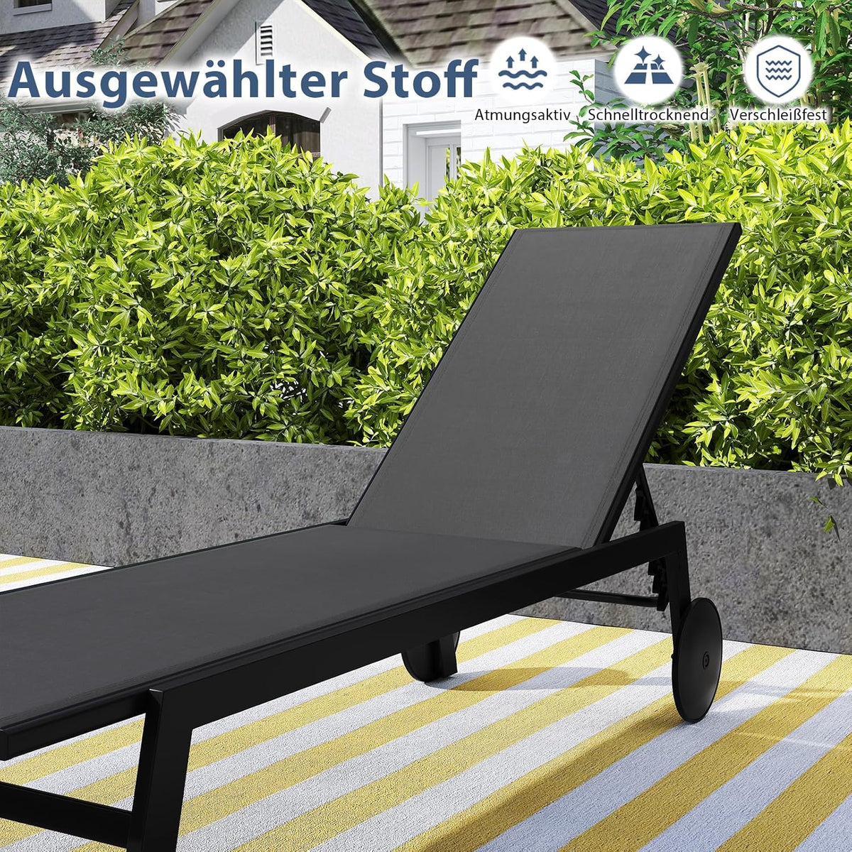 COSTWAY Juego de 2 tumbonas con ruedas, silla de jardín con respaldo ajustable y tela de secado rápido, tumbona con ruedas con capacidad de carga de hasta 150 kg, silla para jardín, balcón, terraza (gris)