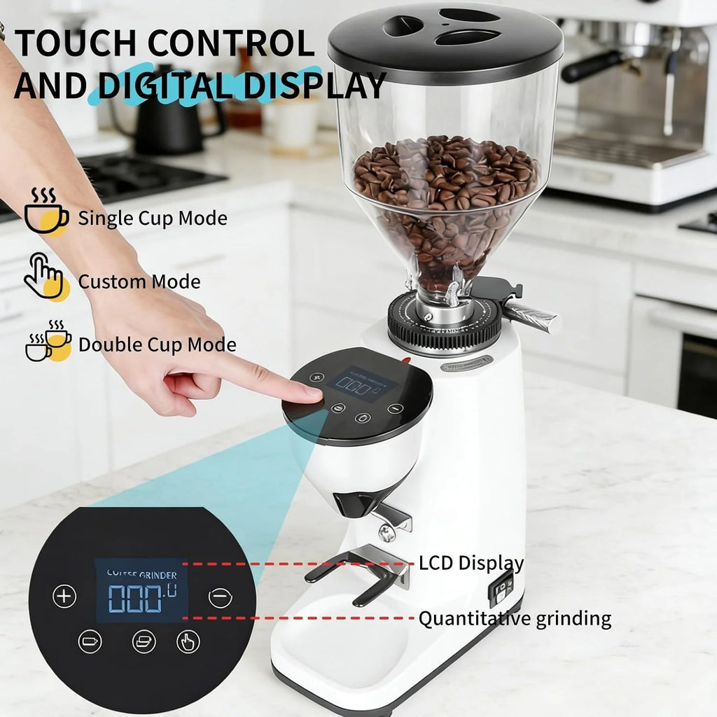Młynek do espresso, elektryczny młynek do kawy, 19 ustawień, młynek do ziaren ze stali nierdzewnej z cyfrowym panelem dotykowym i kontrolą porcji do espresso, drip Black