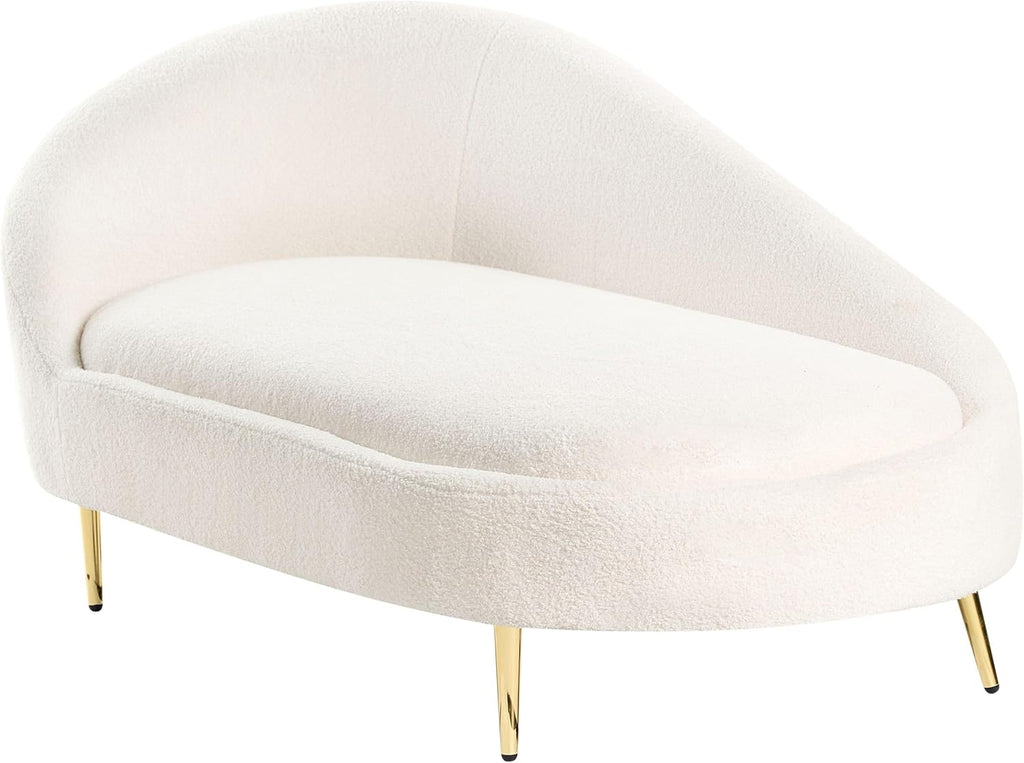 Chaiselongue Beliani izquierda bouclé crema blanco acolchado con estructura de metal dorado Valreas