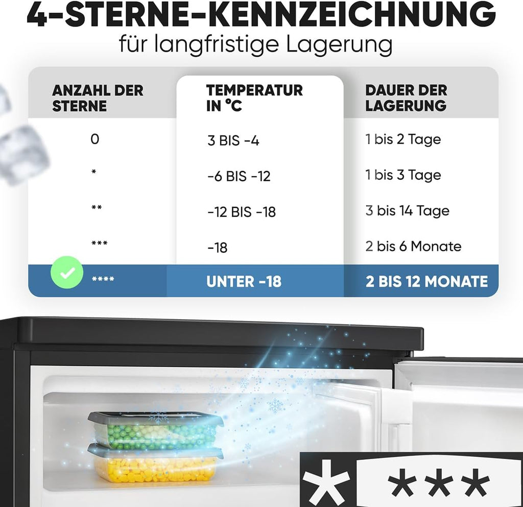 Frigorífico con congelador Bomann® | 109 litros | eficiente energéticamente, silencioso y compacto | 2 estantes, compartimento para frutas y verduras | Congelador de 4 estrellas | Sentido de apertura de puerta reversible | KS 7251 negro