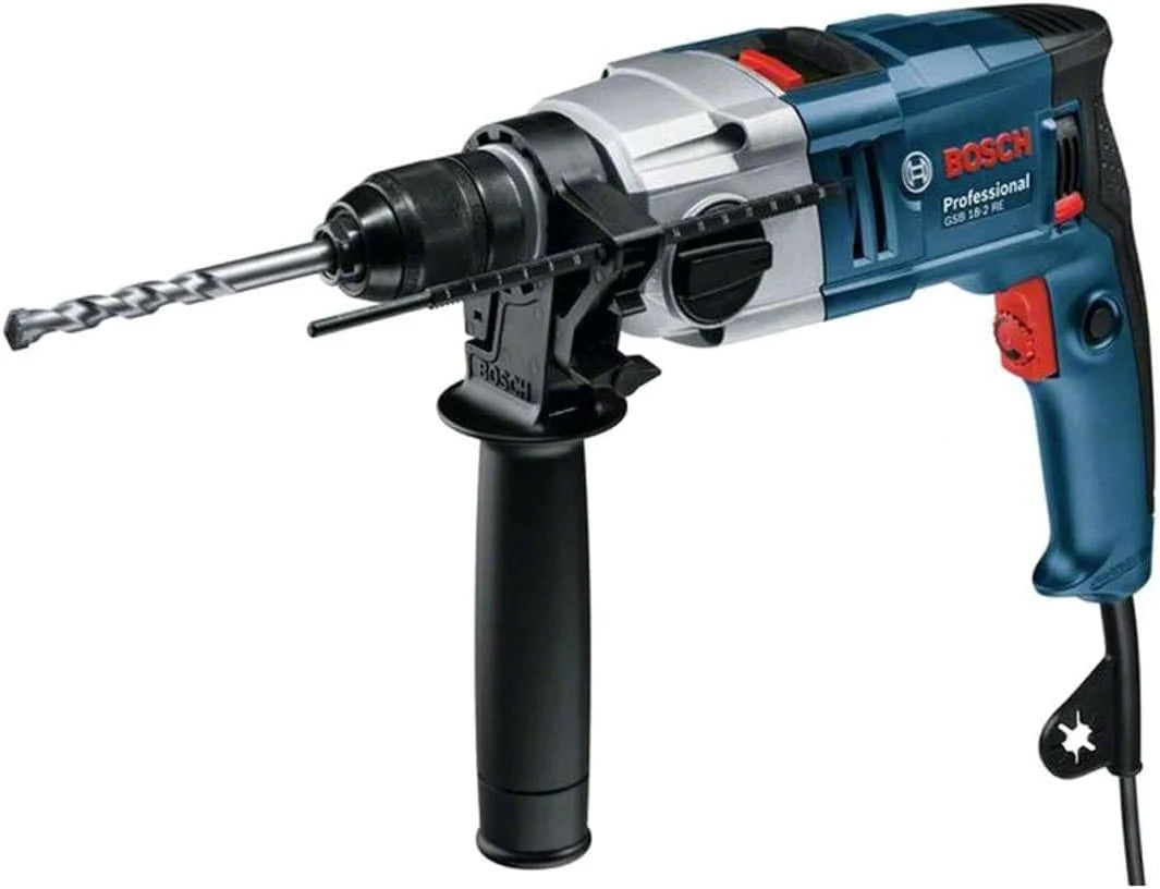 Bosch Professional: wiertarka udarowa GSB 18-2 RE (ogranicznik głębokości 210 mm, rękojeść dodatkowa, zębaty uchwyt wiertarski 13 mm, walizka)