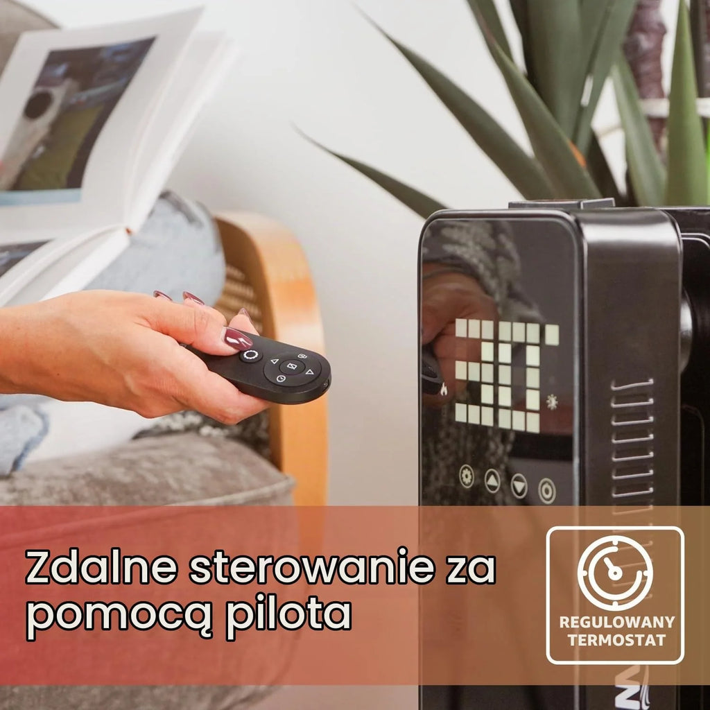 Biały - 13-elementowy elektryczny grzejnik olejowy. Kuchenka elektryczna 240 V w zestawie pilot zdalnego sterowania, funkcja dotykowa, podświetlany wyświetlacz LED. Ogrzewanie elektryczne z kółkami