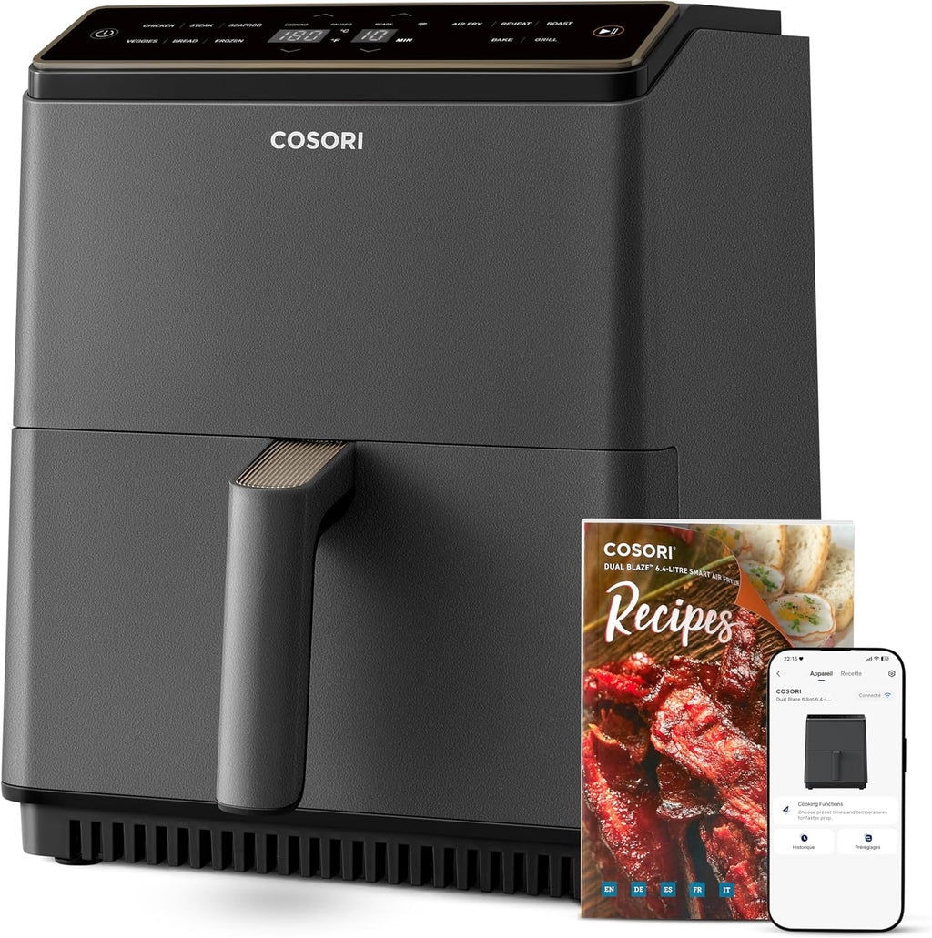 Freidora de aire COSORI DUAL BLAZE 6.4L con calentamiento superior e inferior, freidora sin aceite 11 en 1 perfecta para dietas hiperproteicas, gris oscuro