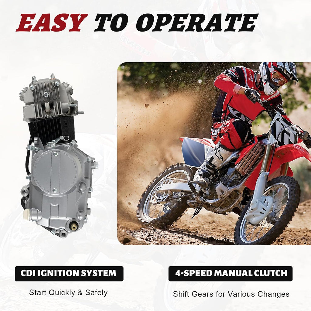 Motor de 4 tiempos CRF50 125CC para Dirt Bike Pitbike, motor monocilíndrico con refrigeración por aire y embrague manual para motocicletas Dirt Bike con arranque a pedal (Kick Start).