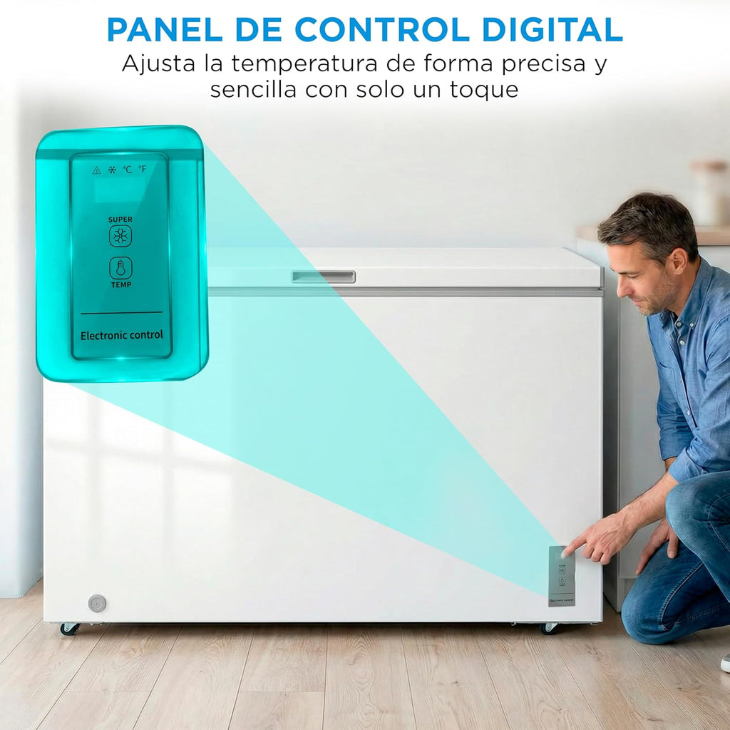 Congelador horizontal pequeño MIDEA de 418 L | Congelador arcón convertible a frigorífico con motor inverter, control electrónico de temperatura, cestas con asa | Arcón silencioso de 41 dB y bajo consumo