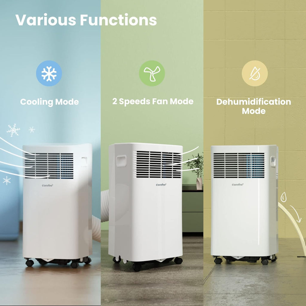Aire acondicionado portátil Comfee Breezy Cool Pro 2.6, 9000 BTU 2,6 kW, refrigeración, ventilación y deshumidificación, control por aplicación, para habitaciones de hasta 88 m³ (33 m²), aire acondicionado móvil con tubo de escape