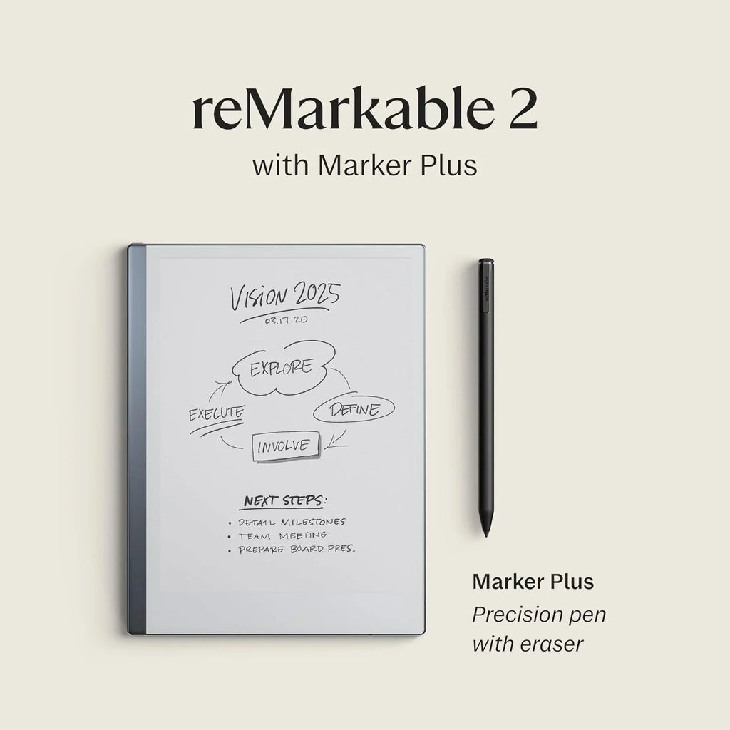 reMarkable 2 tableta de papel de 10,3 pulgadas, tableta para notas de tinta electrónica, lápiz Marker Plus con borrador, dispositivo digital para notas y escritura, paquete.