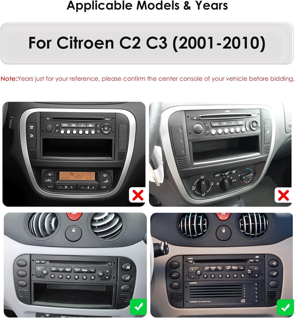 Autorradio Ossuret para Citroën C2/C3 (2001-2010), pantalla táctil Android 13 de 9 pulgadas, 2+32 GB, navegación GPS con CarPlay, Android Auto, mandos al volante, DSP, Bluetooth, USB y WiFi