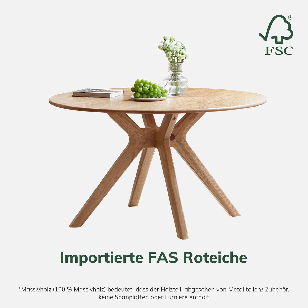 Mesa de comedor de madera maciza de roble YESWOOD, mesa redonda de 120 cm, 0% chapa, mesa de cocina moderna, mesa de comedor redonda, estable, mesa para 4-6 personas, 120x120x74,8 cm, color natural