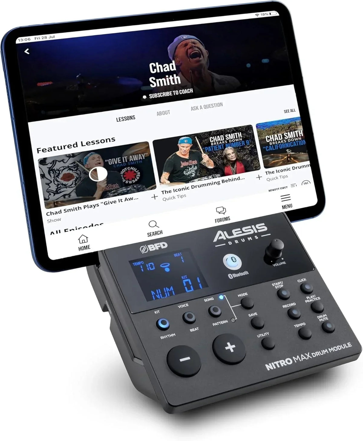 Batería electrónica de 8 piezas Nitro Max Kit, caja de 10 pulgadas de doble zona con parches de malla, Bluetooth, USB MIDI, más de 440 sonidos
