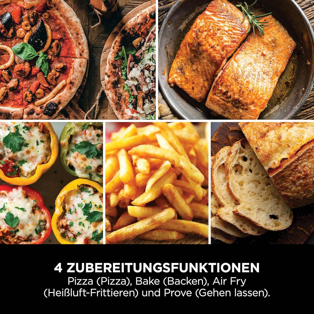 Horno de pizza para exteriores y freidora de aire Ninja Artisan, 4 funciones, tabla de servir, cortador de pizza, piedra para pizza de 30 cm, pala para pizza, bandeja para hornear y cesta para freidora de aire, verde MO201AMZEU