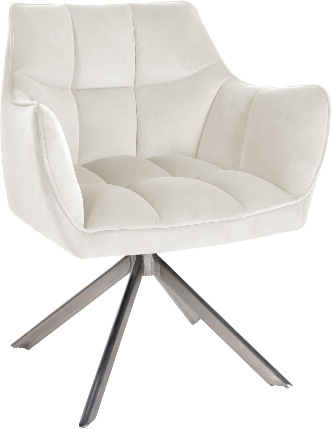CLP Silla de comedor Swing con tapizado de terciopelo I Silla acolchada giratoria I Silla de cocina con respaldo, color: crema, color de la estructura: acero inoxidable