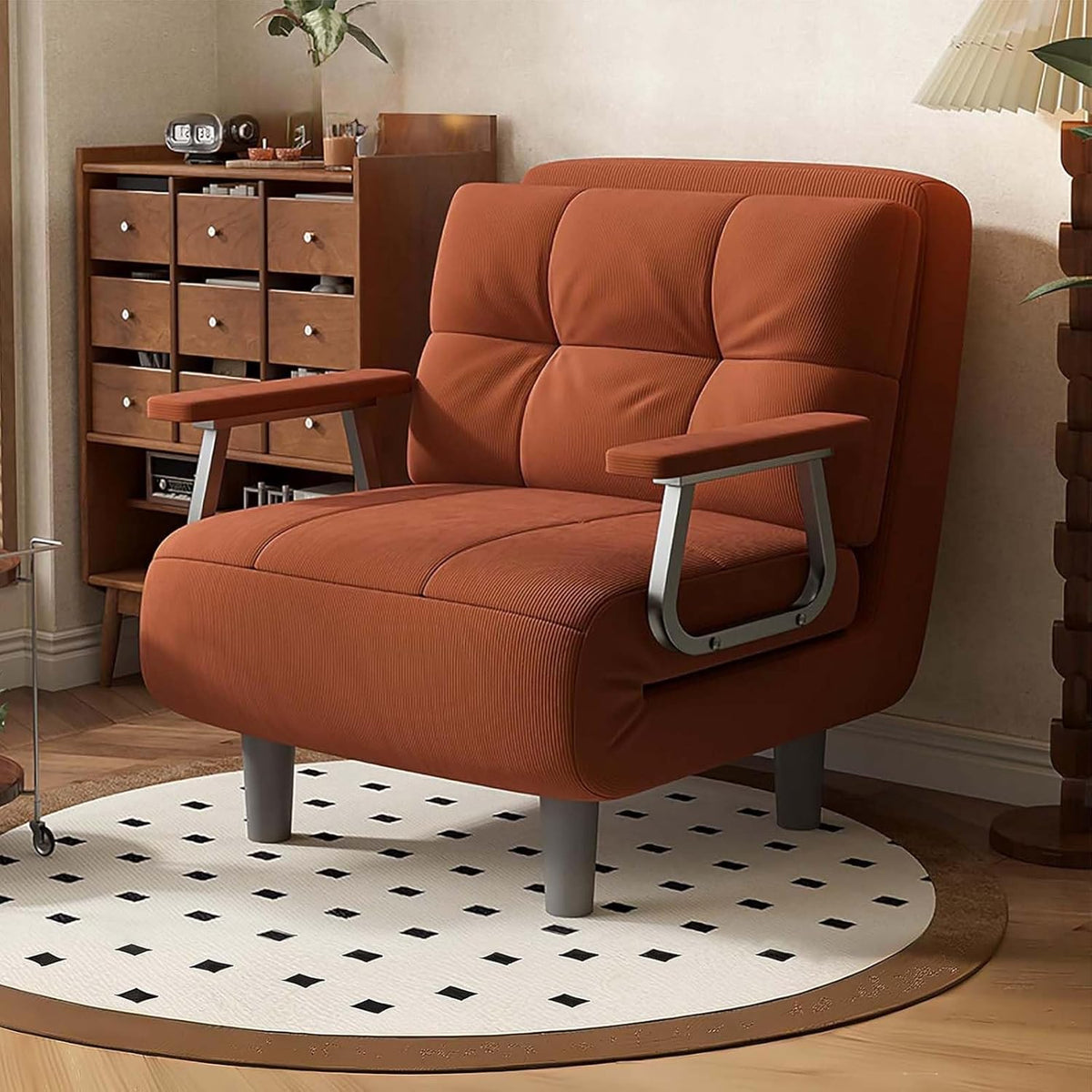 Sillón convertible individual, sofá cama, sillón cama plegable 3 en 1 para espacios pequeños, respaldo de 5 niveles, con cojín, apoyabrazos y patas de metal, C, ancho 65 cm