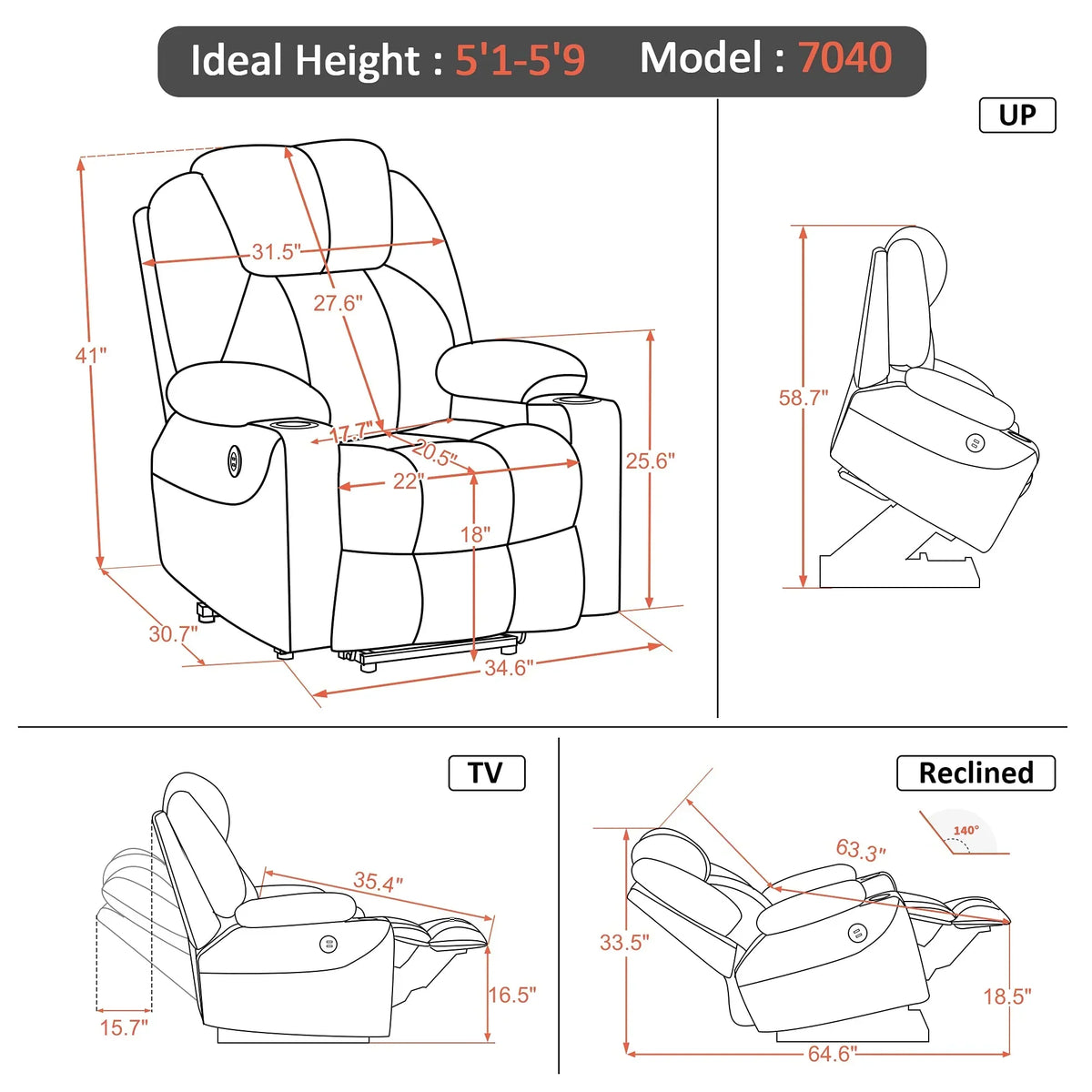 Sillón reclinable eléctrico Mcombo con masaje y carga USB