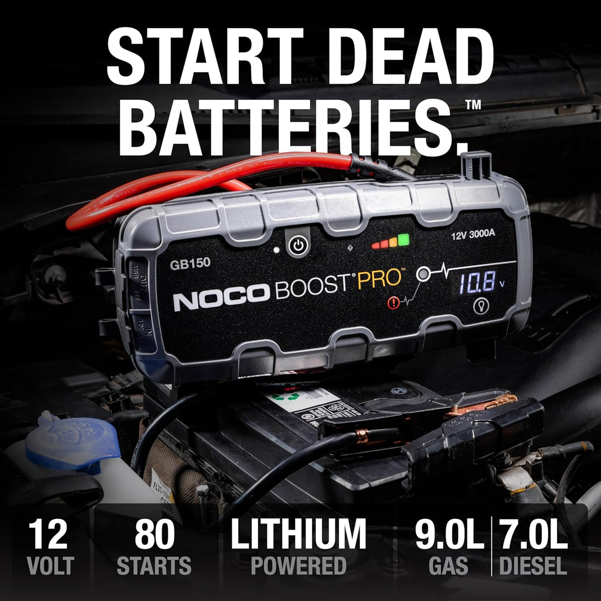NOCO Boost GB150: Arrancador de batería UltraSafe de 3000 A – Arrancador de litio de 12 V y cables de arranque – Booster portátil para motores de gasolina de hasta 9,0 l y diésel de hasta 7,0 l
