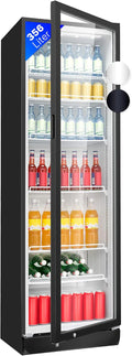 Refrigerador con puerta de cristal Bomann, refrigerador de bebidas con cerradura, 6 estantes de altura ajustable, 30 kg por estante, refrigerador grande de 347 litros, enfriador de botellas con luz LED KSG 7351 negro