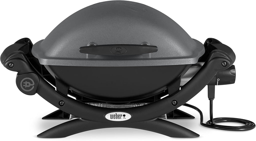 Barbacoa eléctrica Weber Q1400, superficie de cocción de 43 x 32 cm, barbacoa portátil, rejilla de cocción de hierro fundido vitrificado dividida en 2, tapa y cuerpo de aluminio fundido - Gris oscuro (52020079)