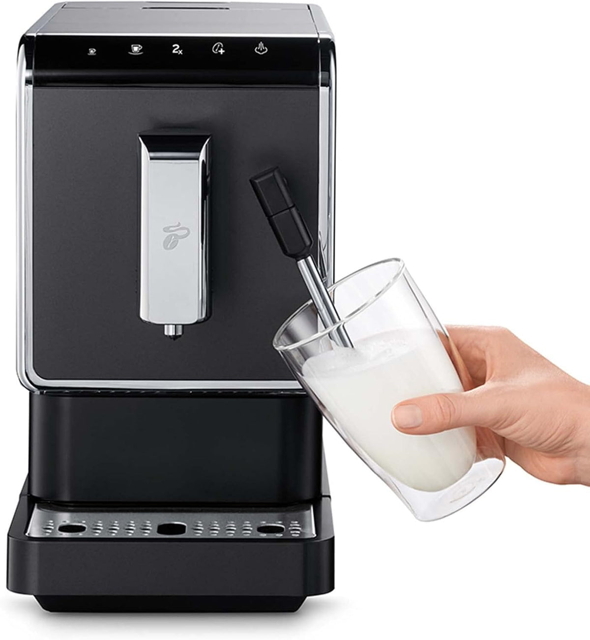 Cafetera automática Tchibo Esperto Latte con función de espumado de leche para Caffè Crema, Espresso y especialidades de café, antracita