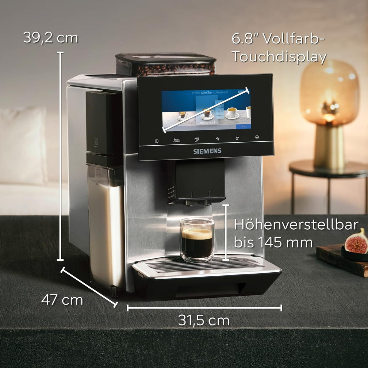 Cafetera superautomática Siemens EQ900 TQ903D03, control por app, pantalla táctil intuitiva, modo barista, AromaBoost, reducción de ruido, molinillo premium, limpieza automática con vapor, 1500 W, acero inoxidable