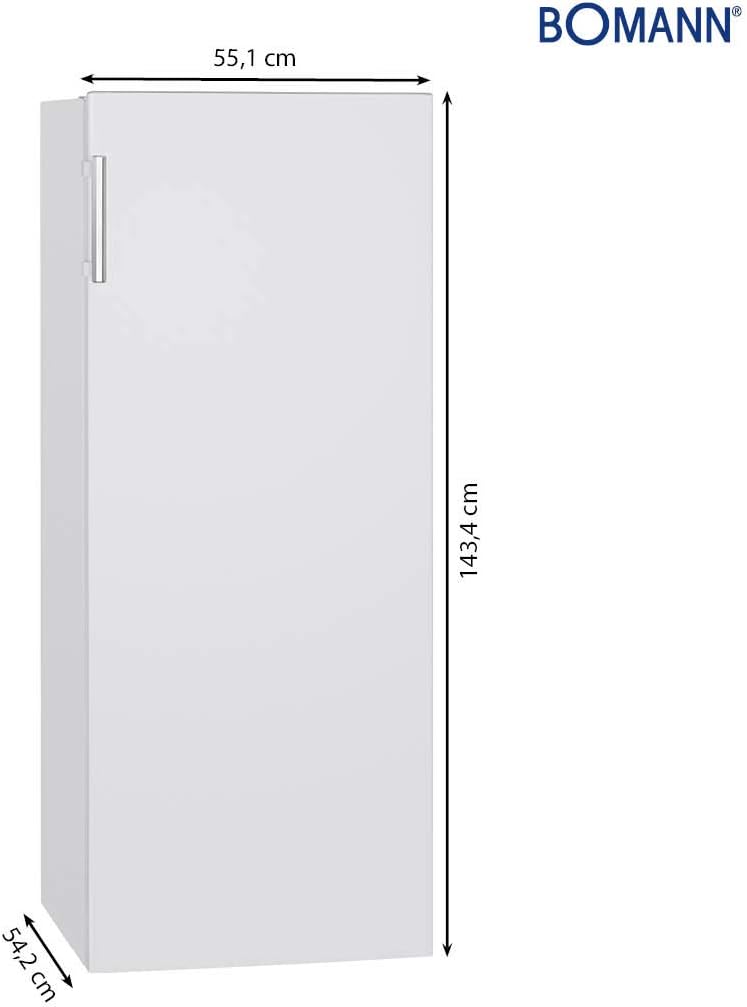 Refrigerador de una puerta de libre instalación Bomann® | Frigorífico grande de 242 litros | incl. iluminación LED | ideal para bebidas y alimentos | bisagra de puerta reversible | VS 7316.1 blanco