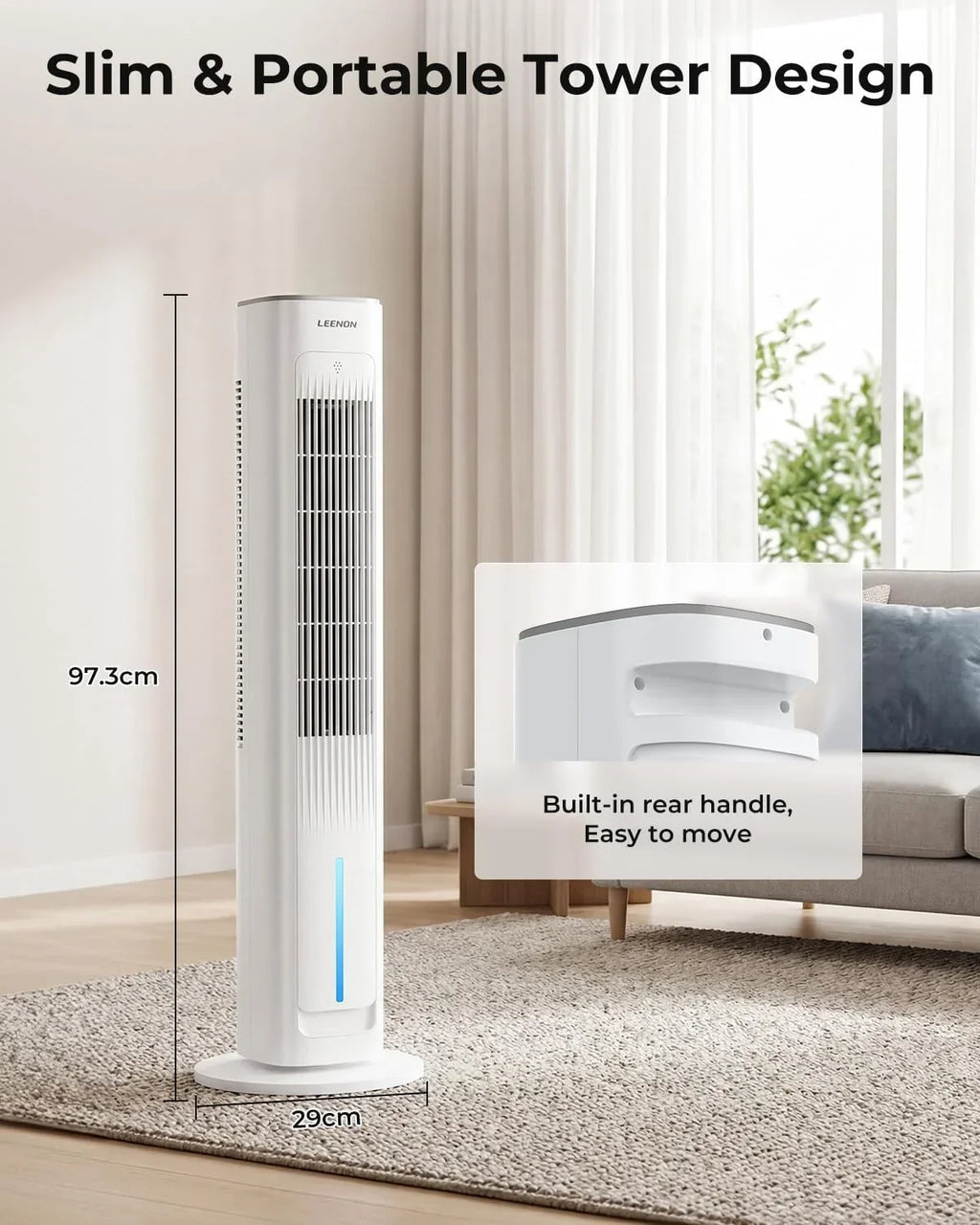 Ventilador de torre con refrigeración por agua ATF-026L 38 pulgadas 60W, enfriador evaporativo con control remoto, 3 velocidades, temporizador de 12H