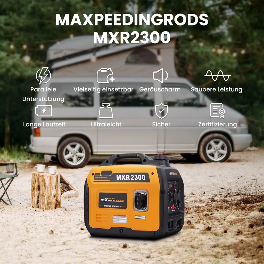 Generador inversor maXpeedingrods 2300W de gasolina, silencioso, 4 tiempos, portátil, 18,5kg, para camping, autocaravana, USB, enchufes 230V