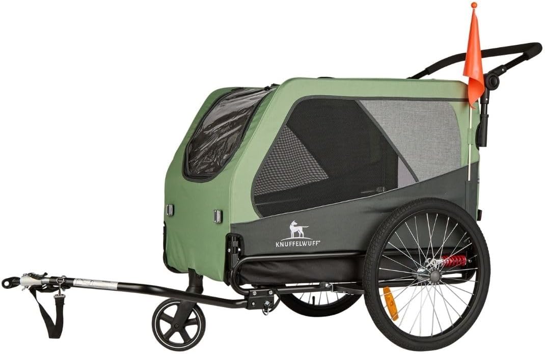 Remolque para perros, carrito para bicicleta, cochecito Cruvado hasta 45 kg, plegable, estructura de acero, correa de seguridad, reflectores, enganche universal