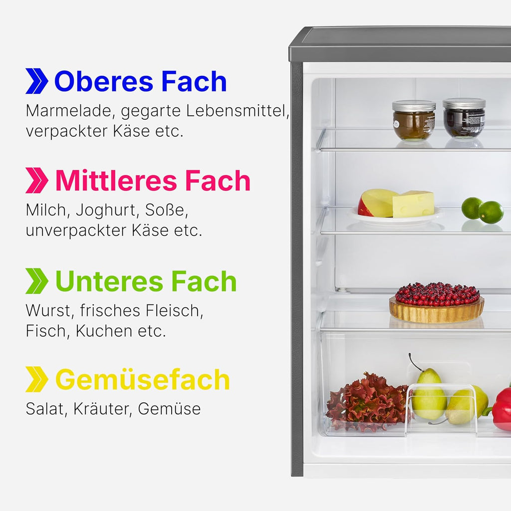 Refrigerador Bomann® sin congelador | Clase energética D | 85cm | silencioso 39dB | 3 estantes | puerta reversible | 133L | frigorífico pequeño con cajón para verduras | frigorífico estándar | VS 2195.1 inox