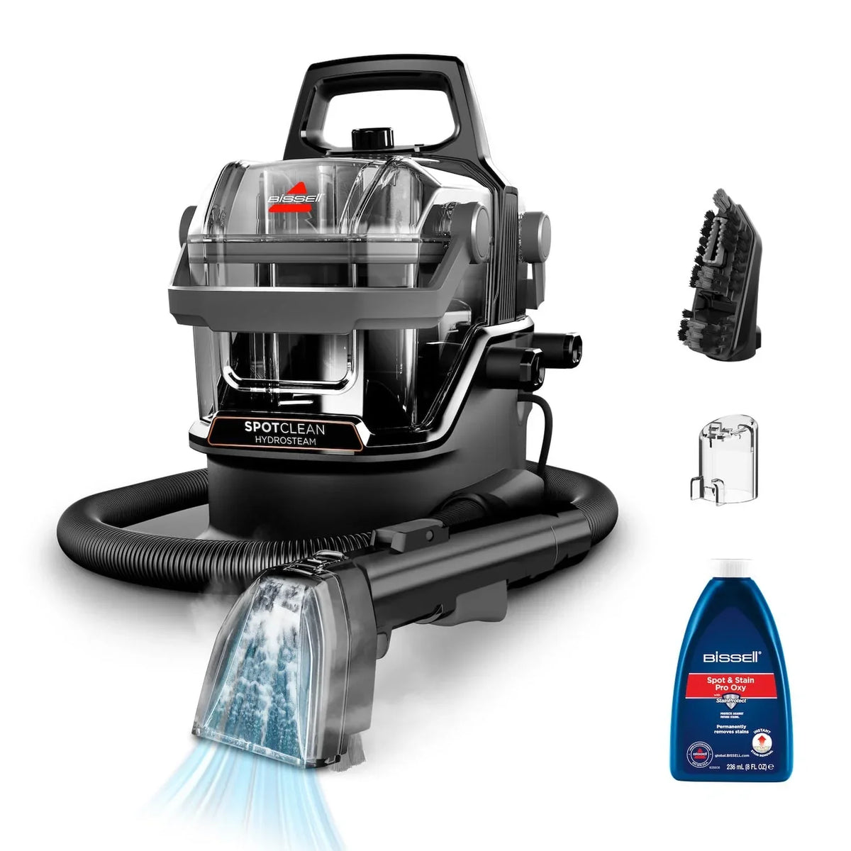 Limpiador de alfombras y vaporizador Bissell SpotClean HydroSteam 1000W 3689N aspiradora en húmedo para alfombras, tapicería y coche