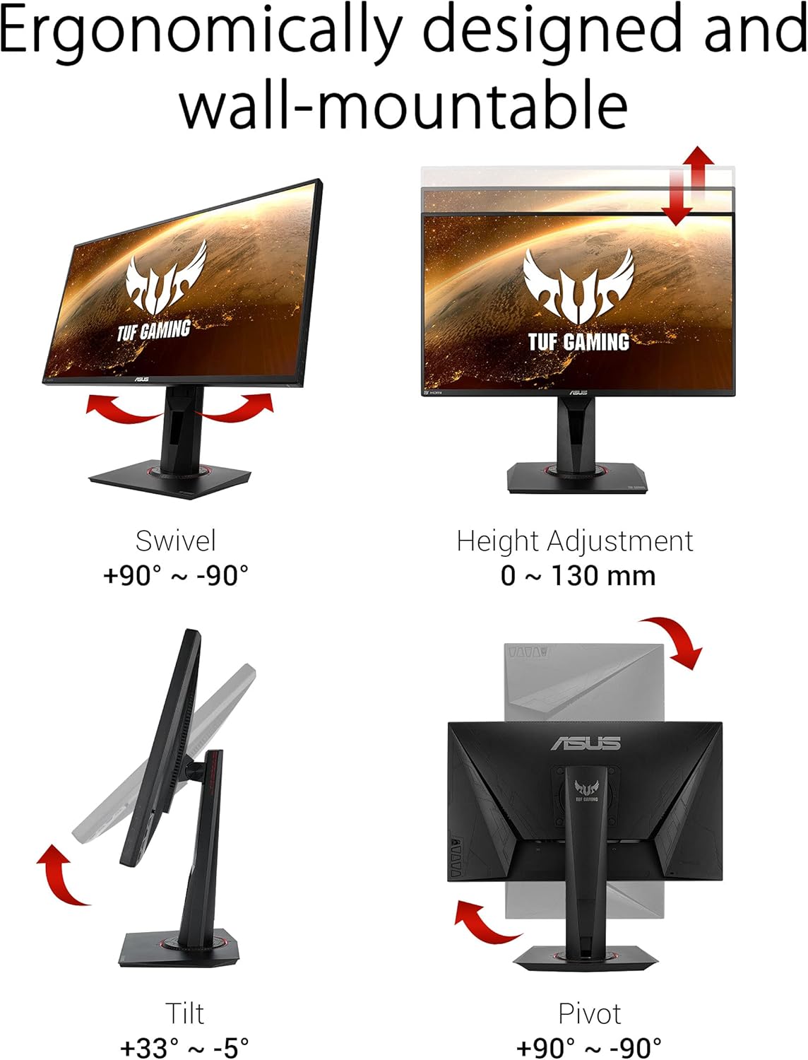 ASUS TUF Gaming VG259QM - Monitor Gaming eSport 24,5" FHD - Panel IPS - 280Hz - 1ms - 16:9 - 1920x1080 - 400cd/m² - Display Port y 2x HDMI - Nvidia G-Sync - Extreme Low Motion Blur - HDR 400, Negro
