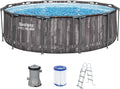 Piscina desmontable redonda Bestway 366x100 cm, set con bomba de filtrado, aspecto madera | 9.150 L, material TriTech de 3 capas, fondo con aspecto de mosaico de guijarros, incluye bomba de filtrado y escalera