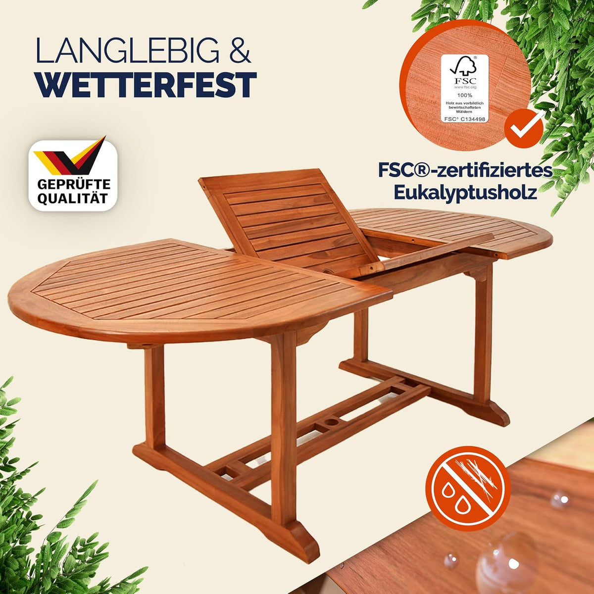 Mesa de jardín Casaria® resistente a la intemperie, con certificación FSC®, 200x100 cm