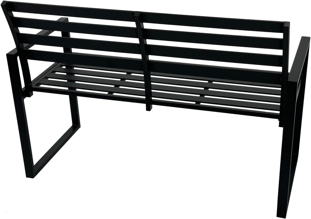 Banco de jardín DEGAMO Atlanta de 2 plazas, 123 cm, de aluminio resistente a la intemperie e inoxidable, negro, para exteriores