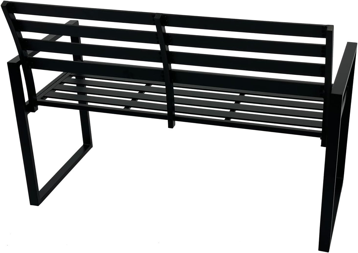 Banco de jardín DEGAMO Atlanta de 2 plazas, 123 cm, de aluminio resistente a la intemperie e inoxidable, negro, para exteriores