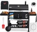 KESSER® Barbacoa de carbón XXL, carro de barbacoa con tapa y termómetro – gran carro de barbacoa de carbón, ahumador con chimenea y ventilación, con rejilla de cocción, rejilla de calentamiento y estante, incluye funda, cepillo y brocha