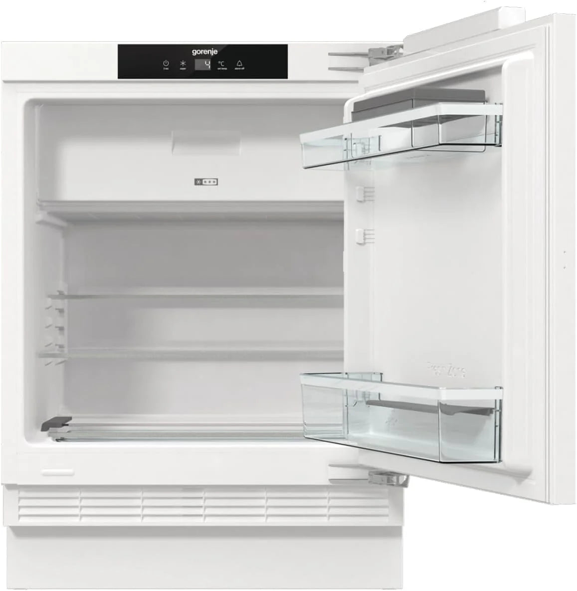 Gorenje RBIU609EA1 lodówka stołowa do zabudowy z zamrażarką/88 nisz/zawias drzwiowy/klasa efektywności energetycznej: E/121 litrów/technika drzwi stałych/SuperCool/wskaźnik temperatury/zawias drzwiowy