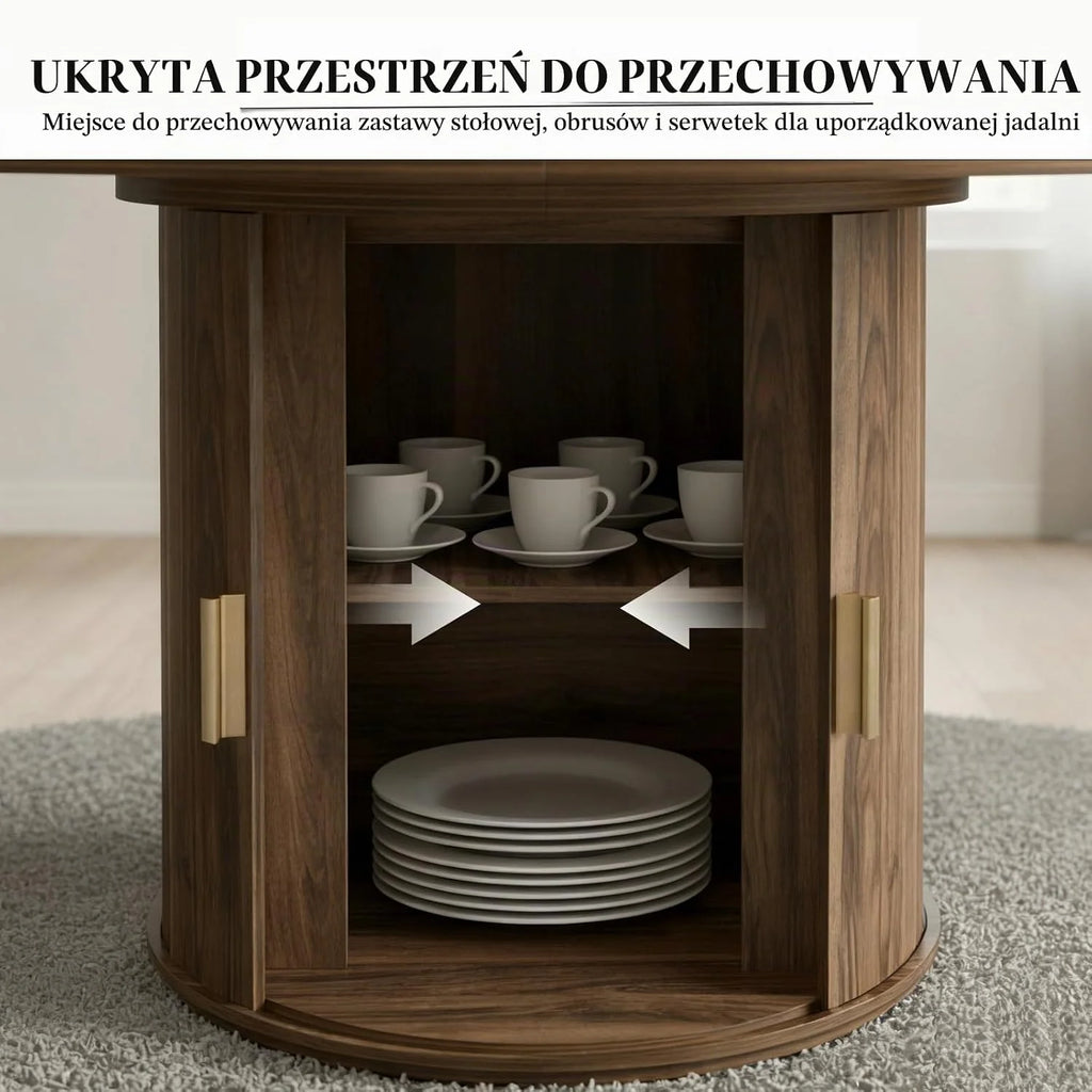 Okrągły rozkładany stół do jadalni, drewniany stół kuchenny dla 4–6 osób