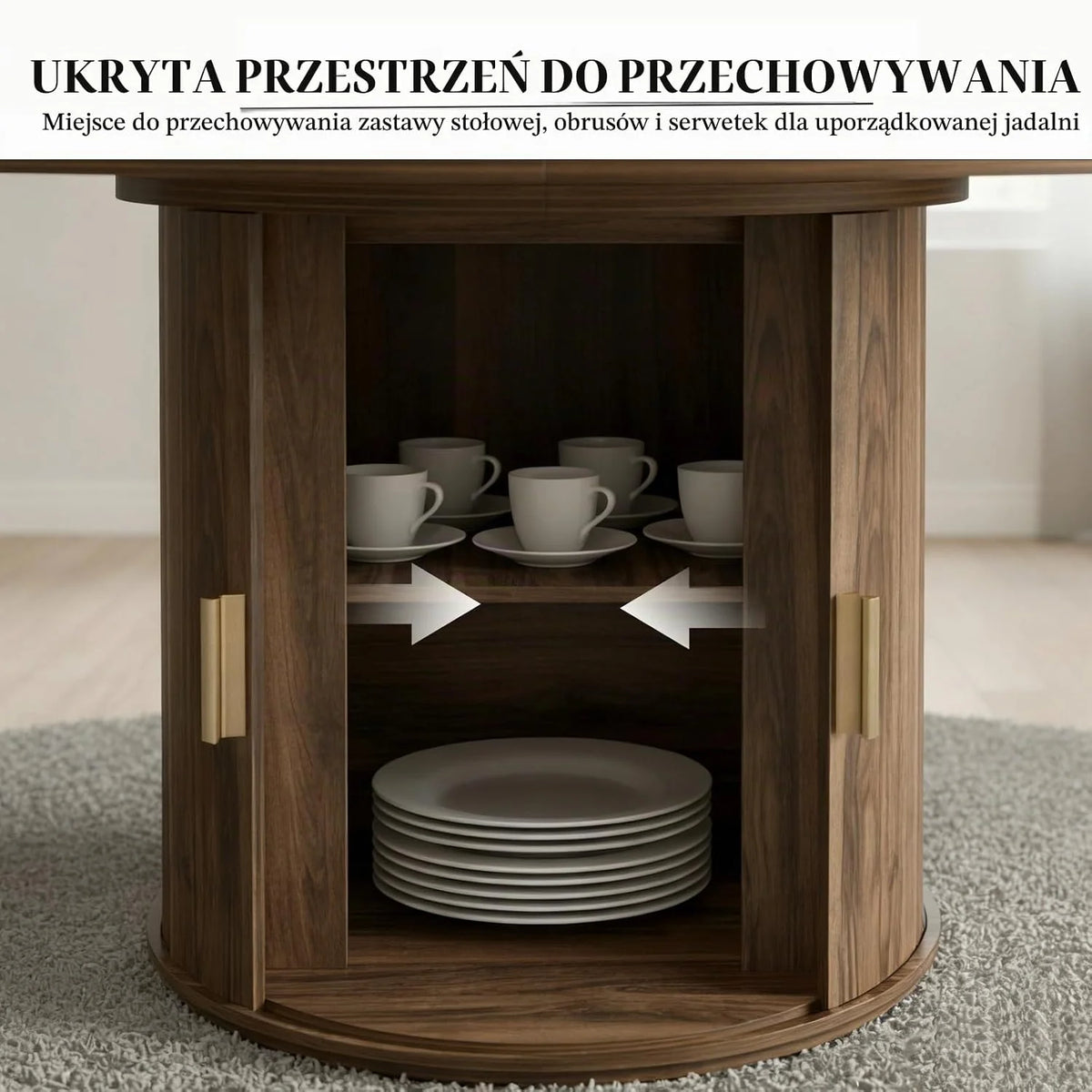 Okrągły rozkładany stół do jadalni, drewniany stół kuchenny dla 4–6 osób