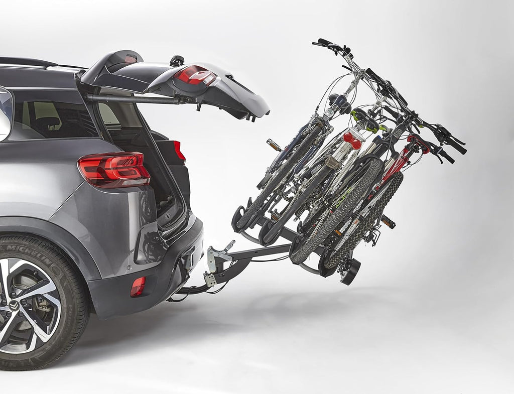 Portabicicletas para 4 bicicletas sobre enganche, abatible Premium Mottez, acero