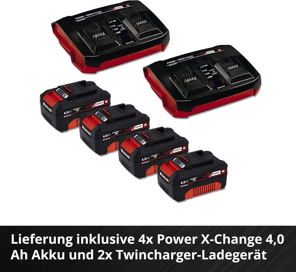 Cortacésped a batería Einhell GE-CM 36/47 S HW Li Kit Power X-Change (36 V, 47 cm de ancho de corte, hasta 700 m², sin escobillas, tracción a las ruedas, saco de recogida de 75 L, incl. 4x 4,0 Ah + 2x cargador doble)