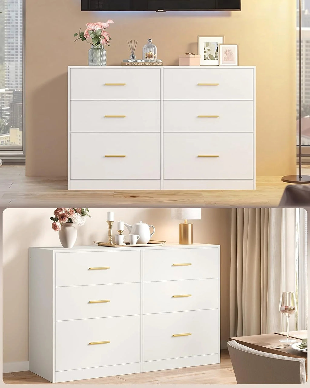 VASAGLE Kolekcja Custos - komoda, szafka na komodę, nowoczesna, kredens, szafka do przechowywania, do salonu, sypialni, 6 szuflad, 40 x 119 x 78 cm, biała chmurka LTS416WB01