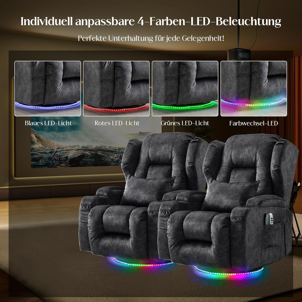 Sillón reclinable eléctrico, sillón relax con función de tumbona, sillón giratorio 240°, sillón de cine, sillón de masaje con función de calor, sillón de TV para salón hasta 150 kg (tejido de terciopelo, gris)