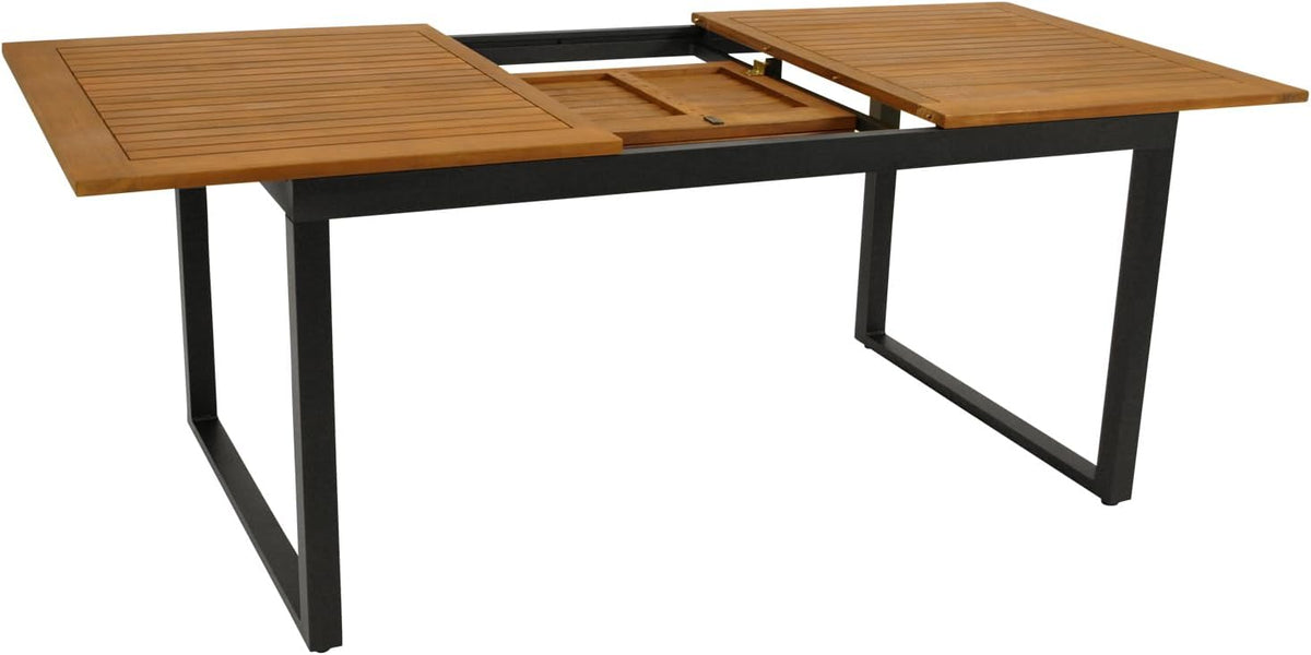 DEGAMO Mesa extensible de jardín RIVELLO 150/200x90 cm, aluminio antracita + madera de acacia aceitada, exterior, certificado FSC®