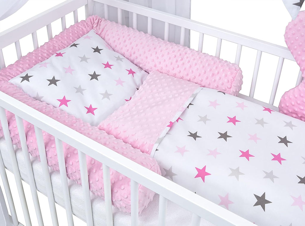 Set completo de cuna Baby Delux, cama casita de 60x120 cm, color blanco, con cajón, barrera anticaídas, colchón, ropa de cama y set de decoración (Prince Stars)