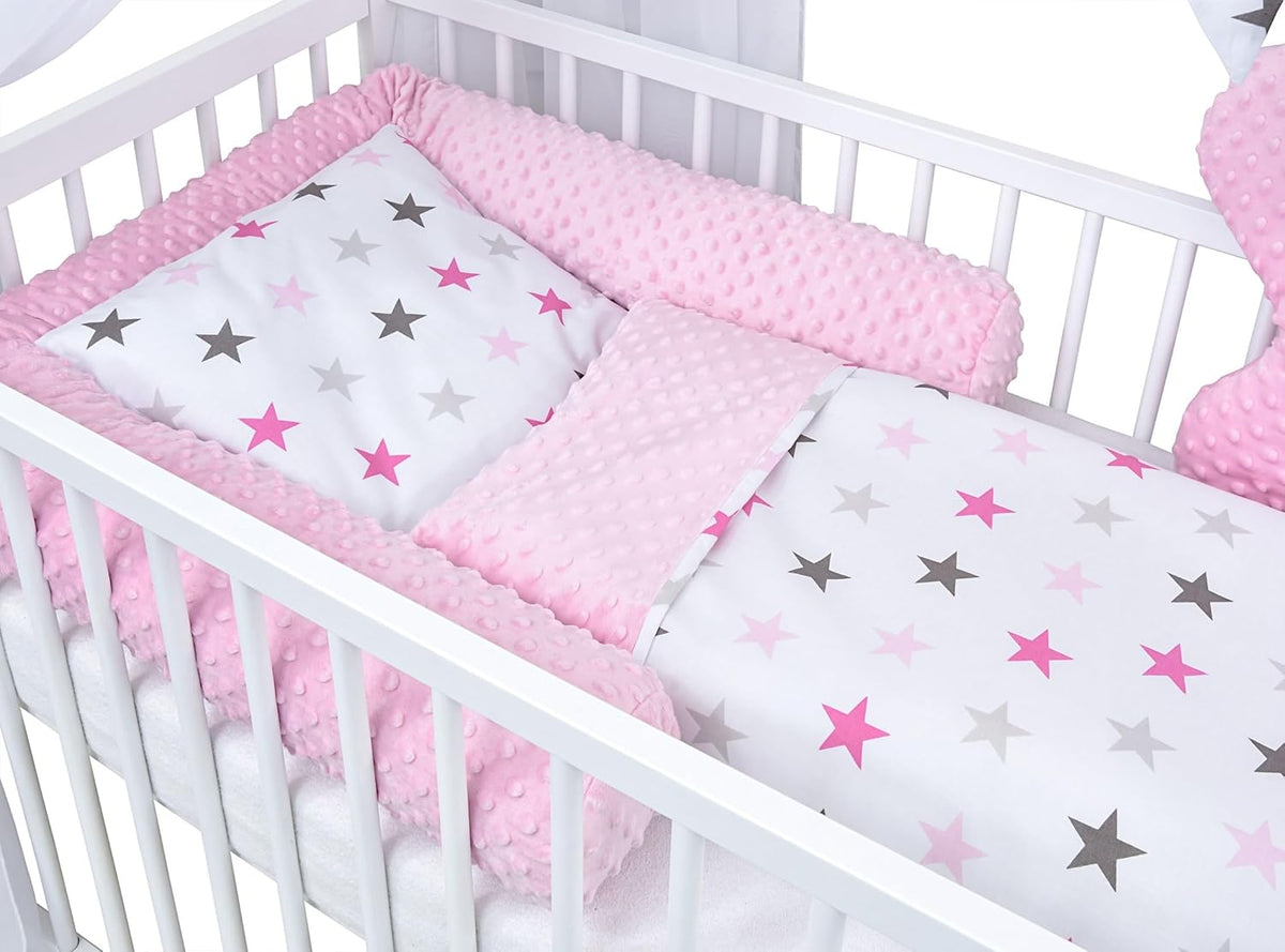 Set completo de cuna Baby Delux, cama casita de 60x120 cm, color blanco, con cajón, barrera anticaídas, colchón, ropa de cama y set de decoración (Prince Stars)