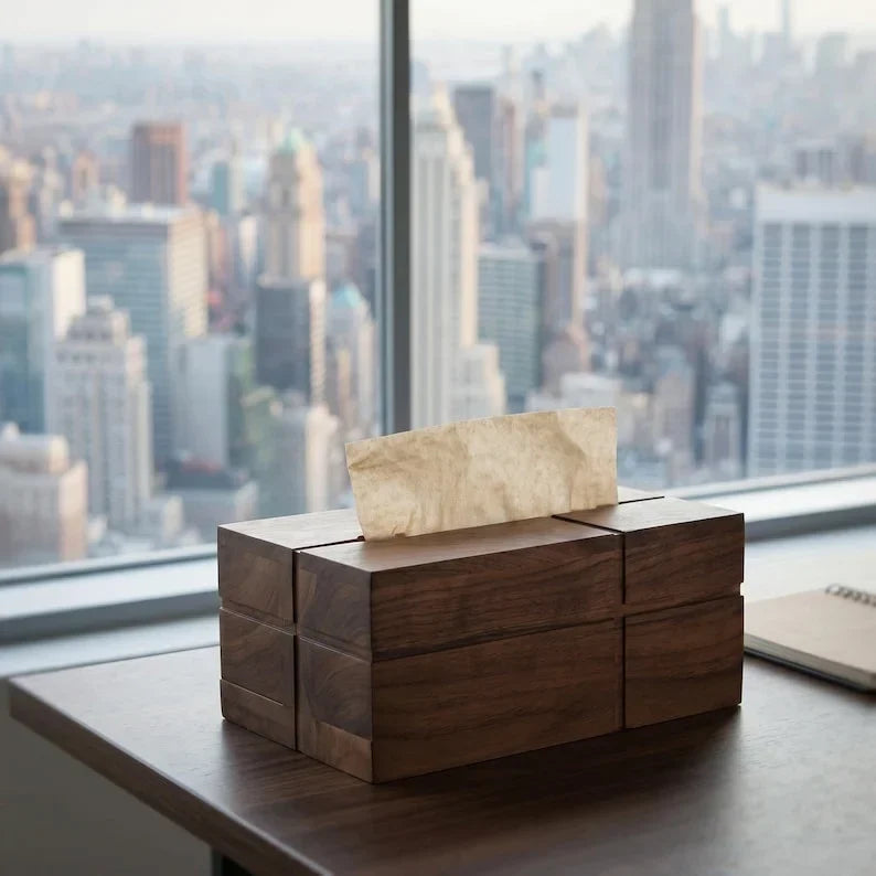 Caja para pañuelos de madera maciza de nogal estilo retro, 20x13x10 cm, decoración de mesa, accesorios para el hogar