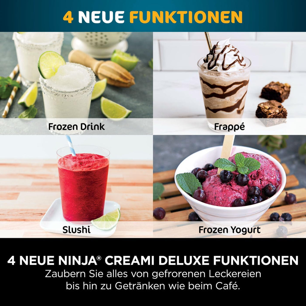 Ninja CREAMi Deluxe Heladera y máquina de bebidas heladas con 2 recipientes, 10 funciones, prepara helado, gelato, sorbete, yogur helado, batidos, granizados y más, opción de 2 sabores en 1, plateado, NC502EU